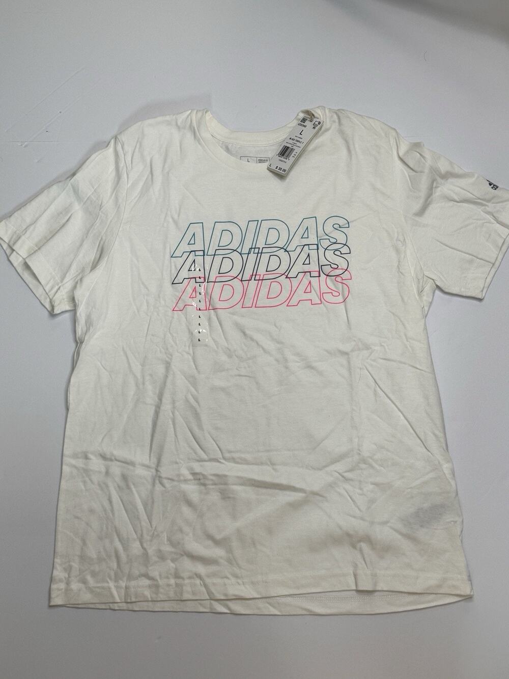 Adidas Mens L Adi Triple T Graphic Shirt White 100% Cotton Tee IZ0340 NWT